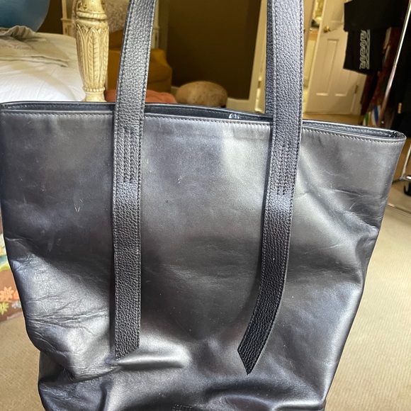 Black leather tote bag- large enough for work, lap top. - Picture 2 of 3